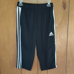 Adidas Women Black Athletic Shorts Capris with White Stripes